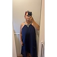Mujer Vestido hasta la Rodilla Vestido de raso Elegante Fluido Fiesta Cita Ajuste regular Color sólido Sin Mangas Cuello halter Azul Marino Verano
