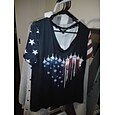 Frauen Patriotisches T-Shirt Grafische Amerikanische Flagge Vintage Stilvoll Klassisch Kurzarm V Ausschnitt Reguläre Tops Täglicher Wochenenddruck Schwarz Weiß Rot Blau Sommer