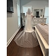 Velo de boda elegante y lujoso de una sola capa velos de catedral con tul de color puro vestido para impresionar