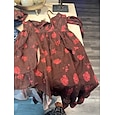 Naisten Mini mekko Kukka mekko Boho-mekko Painatus mekko Länsimainen mekko Klassinen Moderni ulko- Loma Pyhäpäivä Normaali Kukka Lyhythihainen V kaula-aukko Viini Kesä