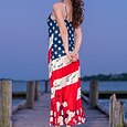 Abito Maxi Patriottico Donna Vestito Da Sole A Linea Vestito Al Slittamento Vacanza Casual Uscita Spiaggia Vestibilità Regolare Grafica Bandiera Nazionale Senza Maniche V Collo Rosso Estate Primavera