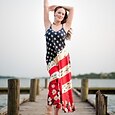 Abito Maxi Patriottico Donna Vestito Da Sole A Linea Vestito Al Slittamento Vacanza Casual Uscita Spiaggia Vestibilità Regolare Grafica Bandiera Nazionale Senza Maniche V Collo Rosso Estate Primavera