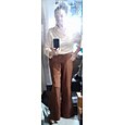 Pantalon pour femme, marron café, en modal butterflex, pattes d'éléphant, mousseline whisperflow, panneaux transparents, jambe évasée, taille extensible, usage quotidien, travail, vacances, printemps, automne, été