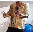 Hombre chaqueta Conjunto Rendimiento Escenario Fiesta de Boda Vintage Moda Primavera Otoño Poliéster Color sólido Bolsillo Brillante Cómodo Botonadura Simple Chaqueta de sport Plata Dorado