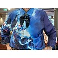 Camisa de Costumes de Calavera para Hombre Camisa de Botón de Manga Larga de Estilo Gótico Oscuro Ropa de Calle para el Verano y la Primavera Camisas con Cuello de Impresión 3D Azul Oscuro