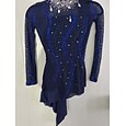Vestido de patinaje artístico Mujer Chica Patinaje Sobre Hielo Vestidos Azul marinero Dedo Pulgar Espalda Abierta Malla Alta elasticidad Entrenamiento Competición Ropa de Patinaje Clásico Cristal