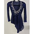 Vestido de patinaje artístico Mujer Chica Patinaje Sobre Hielo Vestidos Azul marinero Dedo Pulgar Espalda Abierta Malla Alta elasticidad Entrenamiento Competición Ropa de Patinaje Clásico Cristal