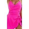 traje de baño de una pieza para mujer monokini con falda arrugada control de abdomen alta cintura sin espalda vacaciones ropa de playa de color sólido escote en V sin mangas