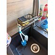 Organizador para grifo de fregadero de cocina, soporte de aluminio inoxidable para esponja, jabón, cepillo, diseño que ahorra espacio con bandeja de goteo, fácil instalación