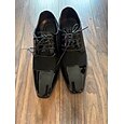Zapatos de vestir formales con cordones de piel sintética de charol negro para hombre: zapatos oxford brillantes para negocios y ocasiones especiales