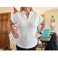 Mujer Camisa de gofres Camiseta Tee Tops de punto gofre Plano Elegante Clásico Moderno Manga Corta Escote en Pico Tops regulares Diario Festivos Noche Blanco Naranja Verde Trébol Azul claro Negro