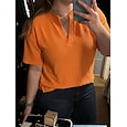 Mujer Camisa de gofres Camiseta Tee Tops de punto gofre Plano Elegante Clásico Moderno Manga Corta Escote en Pico Tops regulares Diario Festivos Noche Blanco Naranja Verde Trébol Azul claro Negro