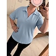 Mujer Camiseta Camisetas polo Tee Tops de punto gofre Plano Moda Elegante Básico Manga Corta Cuello Camisero Tops regulares Diario Noche Fin de semana Azul Piscina Negro Blanco Naranja Verde Trébol