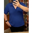 Mujer Camiseta Camisetas polo Tee Tops de punto gofre Plano Moda Elegante Básico Manga Corta Cuello Camisero Tops regulares Diario Noche Fin de semana Azul Piscina Negro Blanco Naranja Verde Trébol