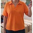 Mujer Camiseta Camisetas polo Tee Tops de punto gofre Plano Moda Elegante Básico Manga Corta Cuello Camisero Tops regulares Diario Noche Fin de semana Azul Piscina Negro Blanco Naranja Verde Trébol