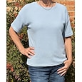 Mujer Camisa de gofres Camiseta Tee Tops de punto gofre Color sólido Clásico Moderno Casual Manga Corta Cuello Barco Tops regulares Diario Festivos Noche Blanco Amarillo Rosa Vino Verano Primavera