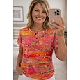 Mujer Camiseta Bloque de Color Estampado Graphic Geométrico Vintage Elegante Clásico Manga Corta Cuello Barco Tops regulares Diario Negro y blanco Negro Blanco Amarillo Rojo Verano Primavera