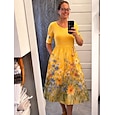 Mujer Vestido Midi Vestido de cambio Vacaciones Casual Boho Diario Vestido de verano vestido de primavera Ajuste regular Floral Graphic Manga Corta Cuello Barco Amarillo Verde Claro Rosa Azul cielo