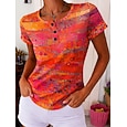 Mujer Camiseta Bloque de Color Estampado Graphic Geométrico Vintage Elegante Clásico Manga Corta Cuello Barco Tops regulares Diario Negro y blanco Negro Blanco Amarillo Rojo Verano Primavera