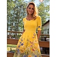 Mujer Vestido Midi Vestido de cambio Vacaciones Casual Boho Diario Vestido de verano vestido de primavera Ajuste regular Floral Graphic Manga Corta Cuello Barco Amarillo Verde Claro Rosa Azul cielo