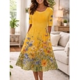 Mujer Vestido Midi Vestido de cambio Vacaciones Casual Boho Diario Vestido de verano vestido de primavera Ajuste regular Floral Graphic Manga Corta Cuello Barco Amarillo Verde Claro Rosa Azul cielo