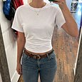 Mujer Camiseta Camiseta superior Frunce Color sólido Plano Moda Elegante Clásico Manga Corta Cuello Barco Escote Redondo Tops cortos Diario Noche Fin de semana Marrón Oscuro Negro Blanco Rosa Vino