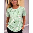 Mujer Camiseta Estampado Floral Graphic Plantas Bohemia Hawaiano Elegante Manga Corta Cuello Barco Tops largos Diario Azul Piscina Negro Rosa claro Amarillo Verde Oscuro Verano Primavera