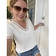 Mujer Parte superior con ojales Camiseta de punto Camiseta Tee Con Texturas Elegante Clásico Manga Corta Escote en Pico Tops regulares Casual Playa Blanco Amarillo Rosa Verano
