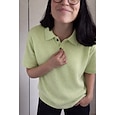 Mujer Camisa de gofres Tops de verano Botones Color sólido Vintage Elegante Sin Mangas Cuello de polo Tops largos Diario Exterior Festivos Amarillo Verde Claro Rosa Verano Primavera Otoño