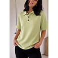 Mujer Camisa de gofres Tops de verano Botones Color sólido Vintage Elegante Sin Mangas Cuello de polo Tops largos Diario Exterior Festivos Amarillo Verde Claro Rosa Verano Primavera Otoño