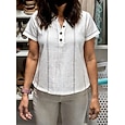 Mujer Camiseta Henley Shirt Camiseta superior Botones A Rayas Moda Manga Corta Henley Tops regulares Casual Playa Verano Blanco Verde Claro Azul Marino Azul cielo Naranja Verano Primavera