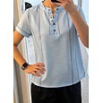 Mujer Camiseta Henley Shirt Camiseta superior Botones A Rayas Moda Manga Corta Henley Tops regulares Casual Playa Verano Blanco Verde Claro Azul Marino Azul cielo Naranja Verano Primavera