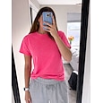 Camiseta de mujer 100% algodón, estilo vintage, con efecto desgastado, manga corta, cuello redondo, manga larga, estilo casual, ideal para el día a día en la playa. Colores: rosa, rojo, azul, verde hierba, negro, naranja, verano y primavera.