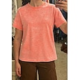 Camiseta de mujer 100% algodón, estilo vintage, con efecto desgastado, manga corta, cuello redondo, manga larga, estilo casual, ideal para el día a día en la playa. Colores: rosa, rojo, azul, verde hierba, negro, naranja, verano y primavera.