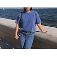 Camiseta de mujer 100% algodón, estilo vintage, con efecto desgastado, manga corta, cuello redondo, manga larga, estilo casual, ideal para el día a día en la playa. Colores: rosa, rojo, azul, verde hierba, negro, naranja, verano y primavera.