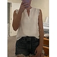 Mujer Camisa de encaje Blusa Tops de gasa Retazos Plano Elegante Vacaciones Sin Mangas Escote en Pico Tops largos Casual Patrón blanco Rosa Verde Trébol Beige Verano
