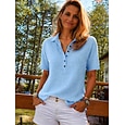 Túnica Waffle de Mujer con Botones Color Sólido Plano Vintage Estilo Clásico de Manga Corta Cuello Caído Regular Tops Diarios Blanco Rosa Azul Claro Verano Primavera