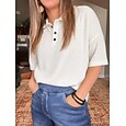 Mujer Camisa de gofres Color sólido Elegante Activo Vacaciones Media Manga Escote en Pico Tops largos Diario Exterior Ropa de calle Negro Blanco Rojo Azul cielo Naranja Verano Primavera Otoño