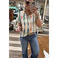 Mujer Camiseta Estampado Graphic Geométrico A Rayas Vintage Elegante Clásico Manga Corta Cuello Barco Tops regulares Diario Azul Piscina Negro Blanco Azul Real Morado Verano Primavera