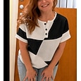 Camiseta Waffle de Mujer Color Bloque Estampado Gráfico Geométrico Abstracto Vintage Estiloso Clásico Mangas Cortas Cuello Redondo Largos Tops Diarios Azul Negro Amarillo Rosa Azul Polvoriento Verano