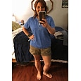 Mujer Henley Shirt Vintage Moda Elegante Manga Corta Tops regulares Casual Playa Azul Piscina Negro Morado Naranja Caqui Primavera