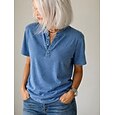 Mujer Henley Shirt Vintage Moda Elegante Manga Corta Tops regulares Casual Playa Azul Piscina Negro Morado Naranja Caqui Primavera