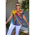 Mujer Camiseta Bloque de Color Estampado Graphic Geométrico Vintage Elegante Clásico Manga Corta Cuello Barco Tops regulares Diario Negro y blanco Negro Blanco Amarillo Rojo Verano Primavera