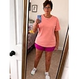 softfade™ dames t-shirt van 100% katoen, katoenen shirt, vintage gewassen tops, acid wash, vintage gewassen, effen, vintage mode, stijlvolle tops met korte mouwen, ronde hals, lange tops, casual, dagelijks, uitgaan, roze + oranje