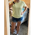 Camiseta de mujer de 100% algodón camiseta top de color sólido moda básica casual de manga corta cuello redondo tops regulares para salir diario fin de semana azul negro blanco amarillo verde claro