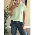 Camiseta de mujer de 100% algodón camiseta top de color sólido moda básica casual de manga corta cuello redondo tops regulares para salir diario fin de semana azul negro blanco amarillo verde claro