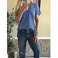 Mujer Camiseta Remera de algodón Camiseta superior Frunce Plano Vintage Moda Elegante Manga Corta Escote en Pico Tops regulares Casual Diario Noche Azul Piscina Azul / morado Negro Verde Ejército