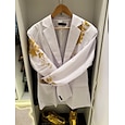 Hombre chaqueta Negocio Fiesta de Boda Sin pantalones de vestir Moda Casual Primavera & Otoño Poliéster Tela de Uniforme Plano Estampado Botones Casual / Diario Botonadura Simple Chaqueta de sport