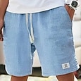 Hombre Pantalón corto Pantalones cortos de lino Pantalones cortos de verano Pantalones cortos de playa Correa Cintura elástica Multi bolsillo Plano Longitud de la rodilla Exterior Playa Hawaiano
