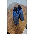 Zapatos de vestir Oxford de charol azul marino para hombre con paneles de gamuza en contraste, elegantes zapatos formales de punta puntiaguda para eventos de negocios y de noche.